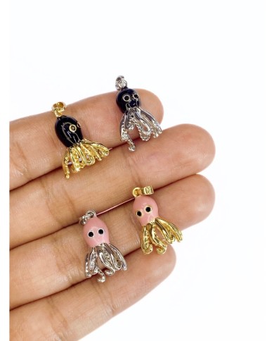 Pirinç Zirkon Mineli Ahtapot Kolye Bileklik Ucu Charm Gümüş Pembe 1 Adet