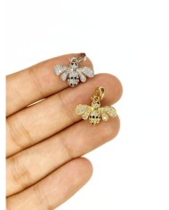 Pirinç Zirkon Taşlı Arı Kolye Bileklik Ucu Charm Gümüş 1 Adet