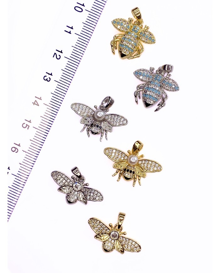 Pirinç Zirkon Taşlı Arı Kolye Bileklik Ucu Charm Gümüş 1 Adet