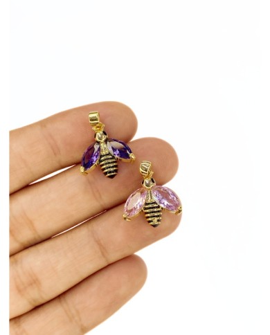 Pirinç Zirkon Taşlı Arı Kolye Bileklik Ucu Charm Pembe 1 Adet