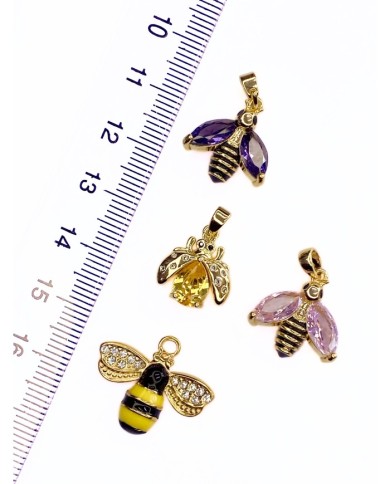 Pirinç Zirkon Taşlı Arı Kolye Bileklik Ucu Charm Mor 1 Adet