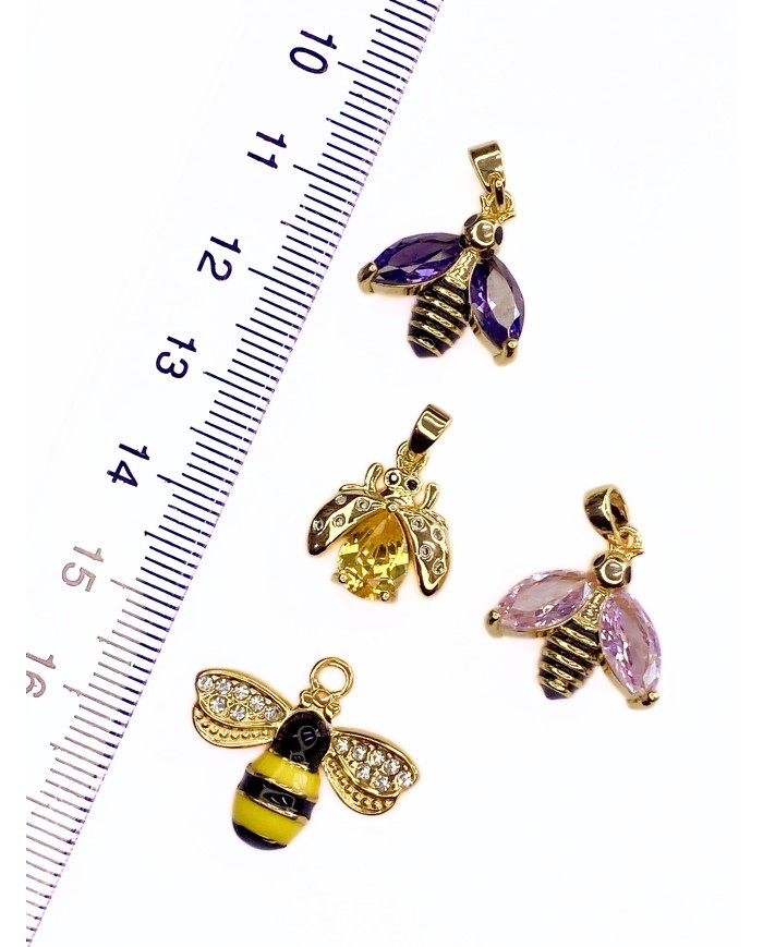 Pirinç Zirkon Taşlı Arı Kolye Bileklik Ucu Charm Mor 1 Adet