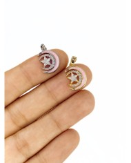 Pirinç Zirkon Taşlı Ay Yıldız Kolye Bileklik Ucu Charm Altın Pembe 1 Adet