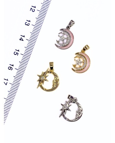 Pirinç Zirkon Taşlı Ay Yıldız Kolye Bileklik Ucu Charm Gümüş Pembe 1 Adet