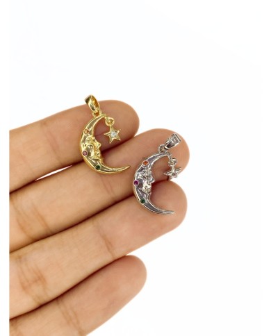 Pirinç Zirkon Taşlı Sallantılı Ay Yıldız Kolye Bileklik Ucu Charm Gümüş 1 Adet