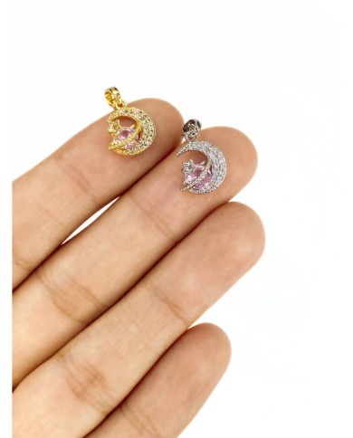 Pirinç Zirkon Taşlı Ay Kolye Bileklik Ucu Charm Altın 1 Adet