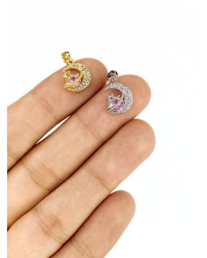 Pirinç Zirkon Taşlı Ay Kolye Bileklik Ucu Charm Altın 1 Adet