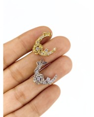 Pirinç Zirkon Taşlı Gül Detaylı Ay Kolye Bileklik Ucu Charm Gümüş 1 Adet