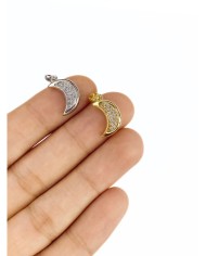 Pirinç Zirkon Taşlı Ay Kolye Bileklik Ucu Charm Gümüş 1 Adet