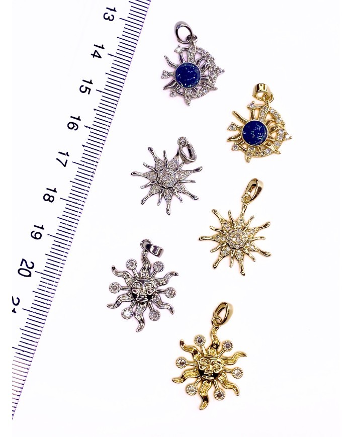 Pirinç Zirkon Taşlı Güneş Kolye Bileklik Ucu Charm Altın 1 Adet