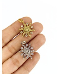 Pirinç Zirkon Taşlı Yüzlü Güneş Kolye Bileklik Ucu Charm Altın 1 Adet