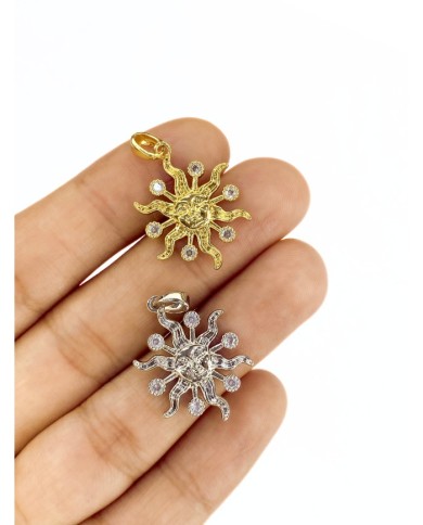 Pirinç Zirkon Taşlı Yüzlü Güneş Kolye Bileklik Ucu Charm Gümüş 1 Adet