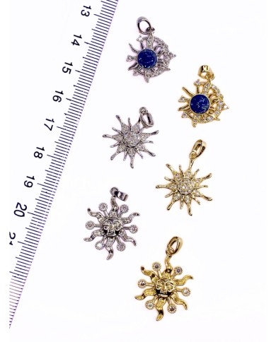 Pirinç Zirkon Taşlı Yüzlü Güneş Kolye Bileklik Ucu Charm Gümüş 1 Adet