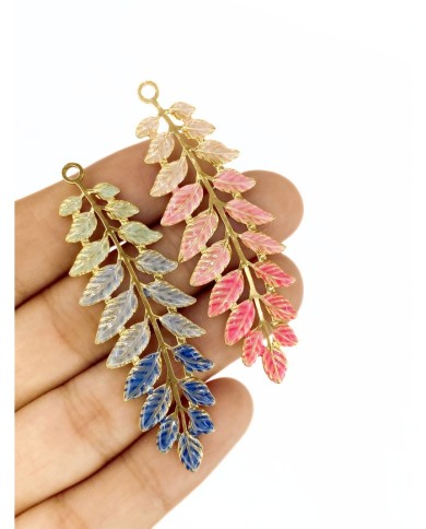 Çelik Mineli Plaka Yaprak Kolye Bileklik Ucu Charm Mavi 1 Adet
