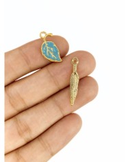 Pirinç Zirkon Mineli Uzun İnce Yaprak Kolye Bileklik Ucu Charm Altın 1 Adet