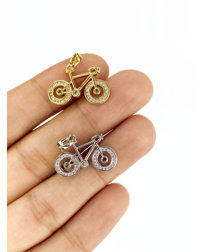 Pirinç Zirkon Taşlı Bisiklet Kolye Bileklik Ucu Charm Altın 1 Adet