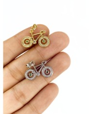 Pirinç Zirkon Taşlı Bisiklet Kolye Bileklik Ucu Charm Gümüş 1 Adet