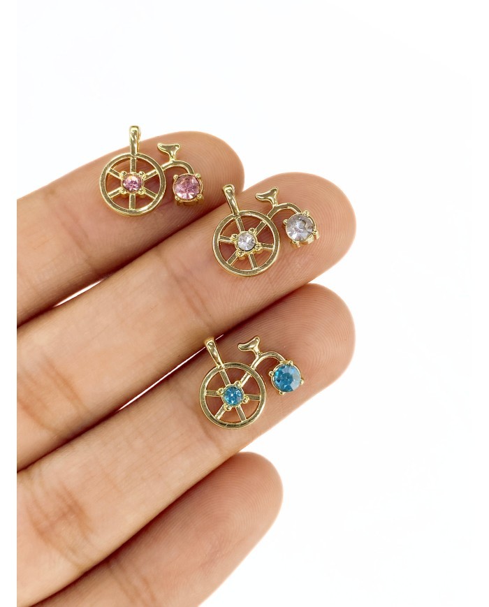 Pirinç Zirkon Taşlı Bisiklet Kolye Bileklik Ucu Charm Şeffaf 1 Adet