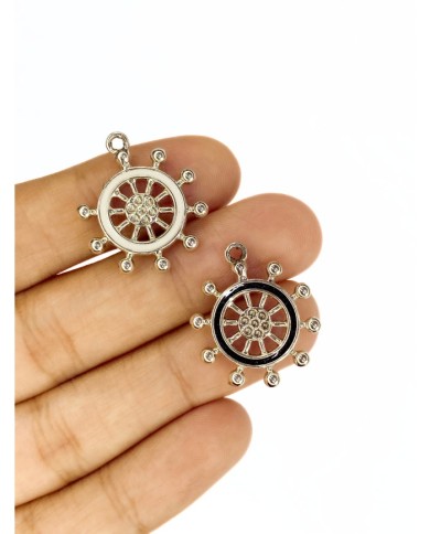 Pirinç Zirkon Mineli Gemi Dümeni Kolye Bileklik Ucu Charm Beyaz 1 Adet
