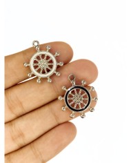 Pirinç Zirkon Mineli Gemi Dümeni Kolye Bileklik Ucu Charm Siyah 1 Adet