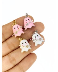 Pirinç Zirkon Taşlı Hayalet Kolye Bileklik Ucu Charm Gümüş Beyaz 1 Adet