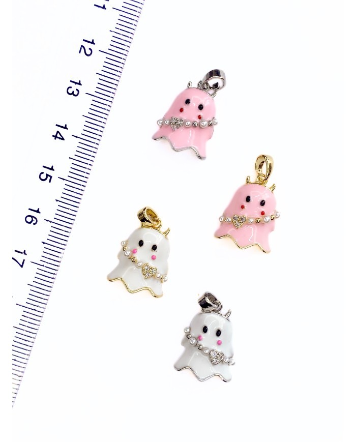 Pirinç Zirkon Taşlı Hayalet Kolye Bileklik Ucu Charm Gümüş Pembe 1 Adet