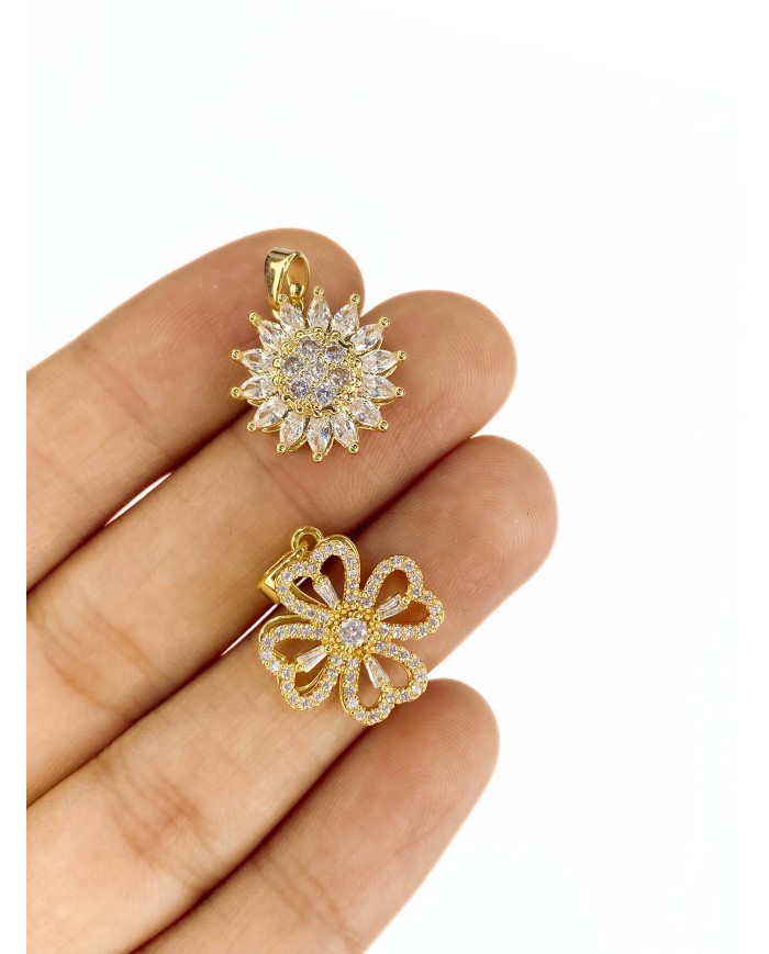 Pirinç Zirkon Taşlı Stes Çarklı Yonca Kolye Bileklik Ucu Charm Altın 1 Adet