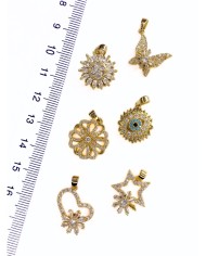 Pirinç Zirkon Taşlı Stes Çarklı Yonca Kolye Bileklik Ucu Charm Altın 1 Adet