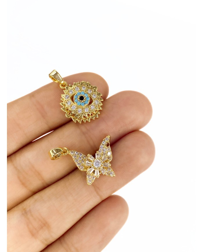 Pirinç Zirkon Taşlı Stes Çarklı Kelebek Kolye Bileklik Ucu Charm Altın 1 Adet