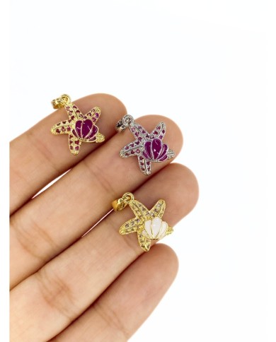 Pirinç Zirkon Taşlı Deniz Yıldızı Kolye Bileklik Ucu Charm Gümüş Pembe 1 Adet