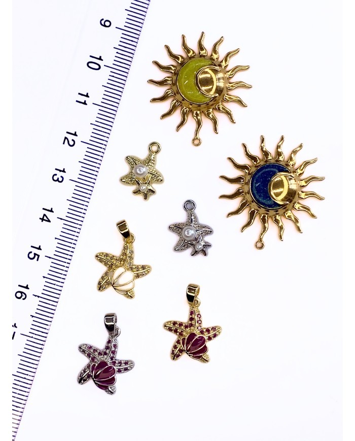 Pirinç Zirkon Mineli İncili Deniz Yıldızı Kolye Bileklik Ucu Charm Gümüş 1 Adet