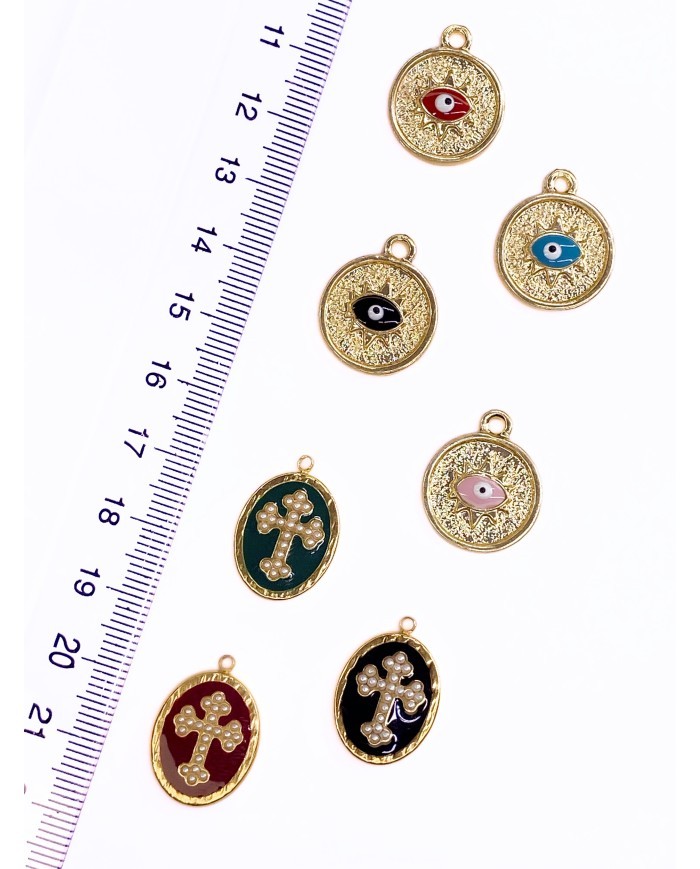 Pirinç Zirkon Mineli Plaka Nazar Göz Kolye Bileklik Ucu Charm Pembe 1 Adet