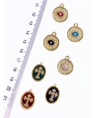 Pirinç Zirkon Mineli Plaka Nazar Göz Kolye Bileklik Ucu Charm Pembe 1 Adet