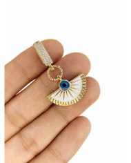 Pirinç Zirkon Mineli Taşlı Plaka Nazar Boncuklu Kolye Bileklik Ucu Charm 1 Adet