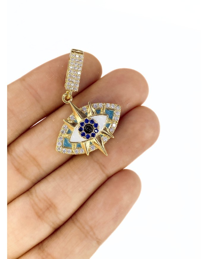 Pirinç Zirkon Mineli Taşlı Plaka Nazar Göz Kolye Bileklik Ucu Charm 1 Adet