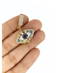 Pirinç Zirkon Mineli Taşlı Plaka Nazar Göz Kolye Bileklik Ucu Charm 1 Adet