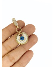 Pirinç Zirkon Mineli Plaka Nazar Boncuğu Kolye Bileklik Ucu Charm 1 Adet