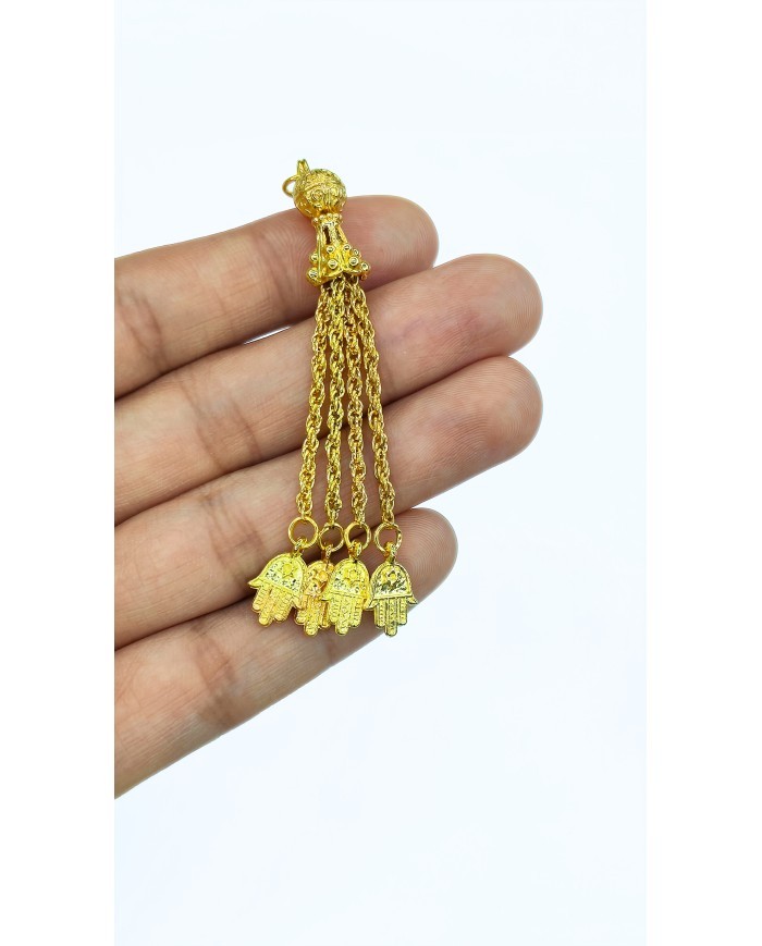 Zamak 4’lü Zincir Püsküllü El Hamsa Uçlu Tesbih İmamesi Sarı