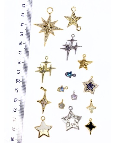 Pirinç Zirkon Mineli Işıltı Yıldız Kolye Bileklik Ucu Charm Gümüş 1 Adet