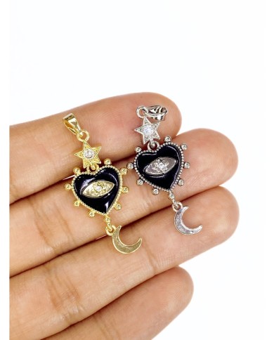 Pirinç Zirkon Taşlı Sallantılı Kalp Kolye Bileklik Ucu Charm Altın 1 Adet