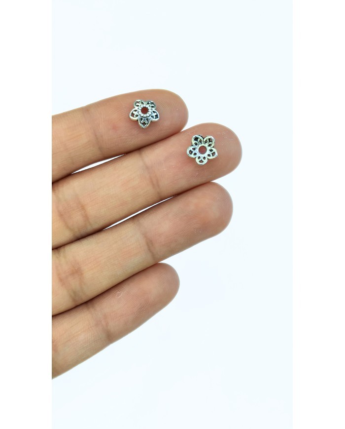 Zamak Tesbih Ayraçı Habbe Kapama Boncuk Alt Üst Şapka Çiçek Kapak Nikel  - 8x8mm