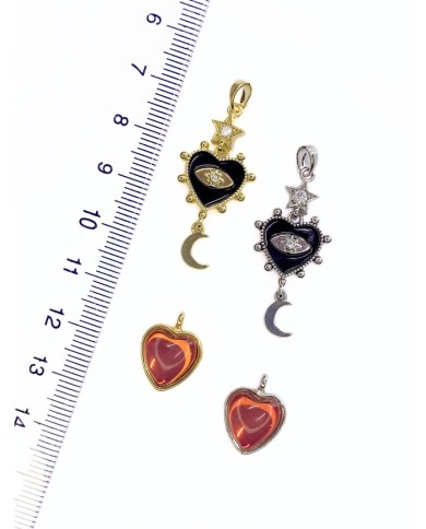 Pirinç Zirkon Taşlı Kalp Kolye Bileklik Ucu Charm Gümüş 1 Adet