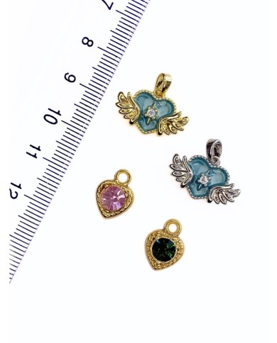 Pirinç Zirkon Taşlı Kalp Kolye Bileklik Ucu Charm Altın Pembe 1 Adet