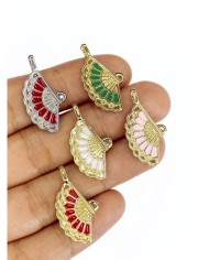 Pirinç Zirkon Mineli Yelpaze Kolye Bileklik Ucu Charm Pembe 1 Adet