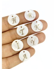 Sedef Altın Varaklı Yuvarlak Harf Kolye Bileklik Ucu Charm 8x8mm 1 Adet