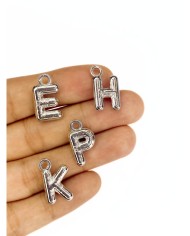 Zamak Rodyum Kaplama Geçme Balon Harf Kolye Bileklik Ucu Charm Nikel 17x23mm 1 Adet