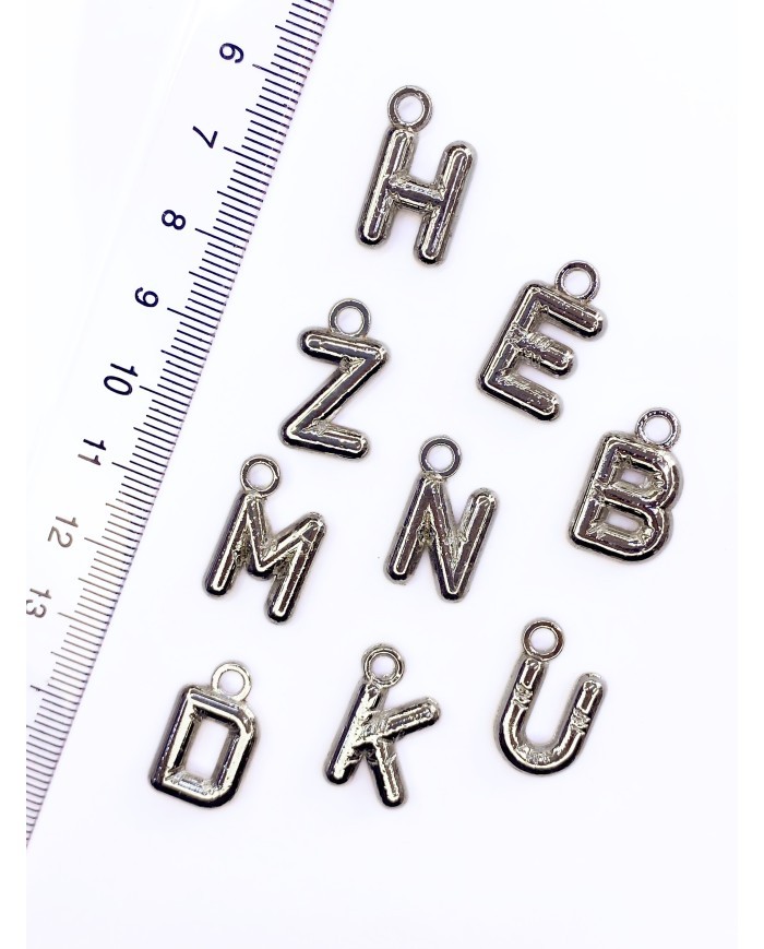 Zamak Rodyum Kaplama Kulplu Balon Harf Kolye Bileklik Ucu Charm Nikel 15x17mm 1 Adet