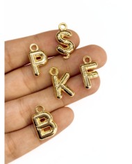Zamak Lak Kaplama Kulplu Balon Harf Kolye Bileklik Ucu Charm Altın 15x17mm 1 Adet