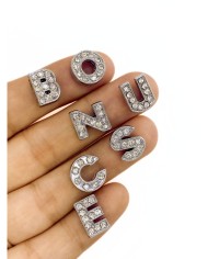 Rodyum Kaplama Geçme Zirkon Taşlı Harf Kolye Bileklik Ucu Charm Nikel 15x15mm 1 Adet