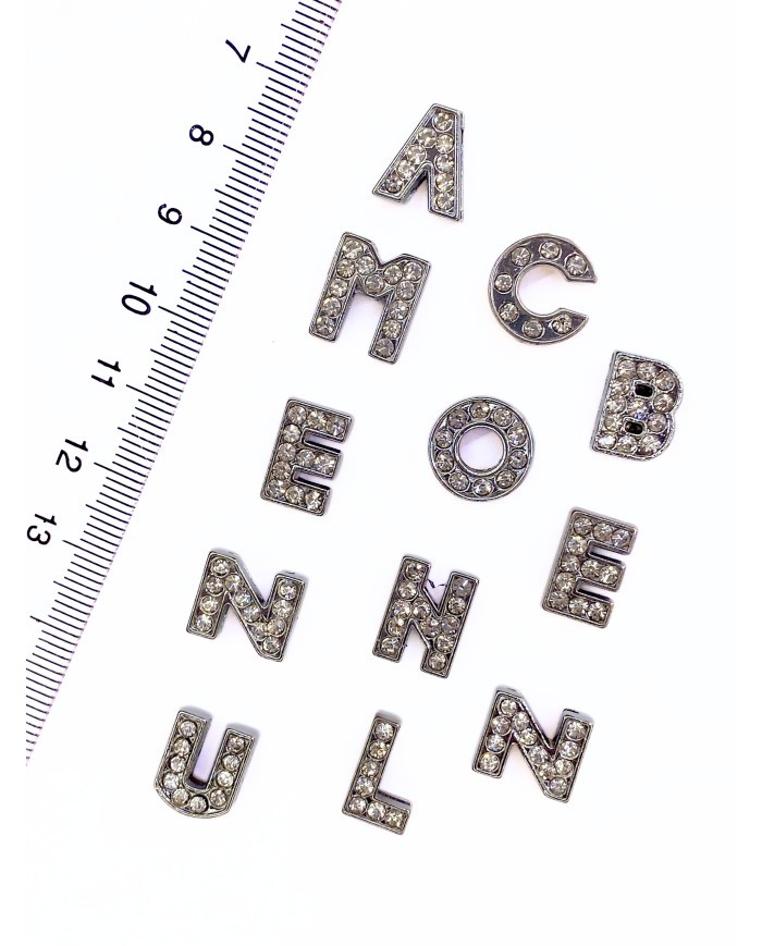 Rodyum Kaplama Geçme Zirkon Taşlı Harf Kolye Bileklik Ucu Charm Nikel 15x15mm 1 Adet